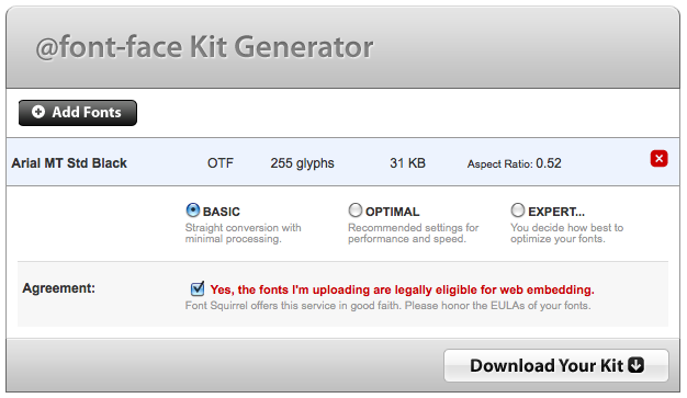 Create Your Own @font-face Kits at Font Squirrel